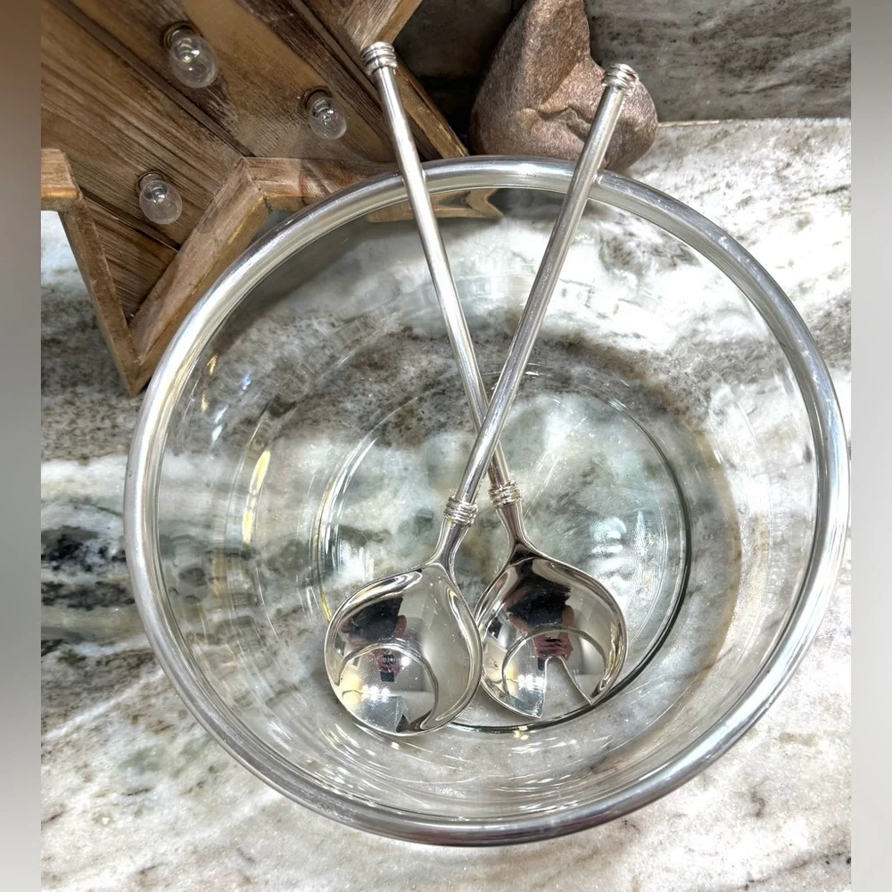 MCM Bormioli Rocco Glass Silver Plated Salad serving Set